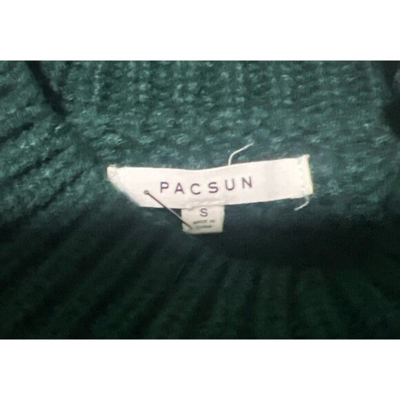 PacSun Cropped Sweater Women’s Small Green Long Sleeve Knit Pullover Fall Winter - Picture 2 of 2